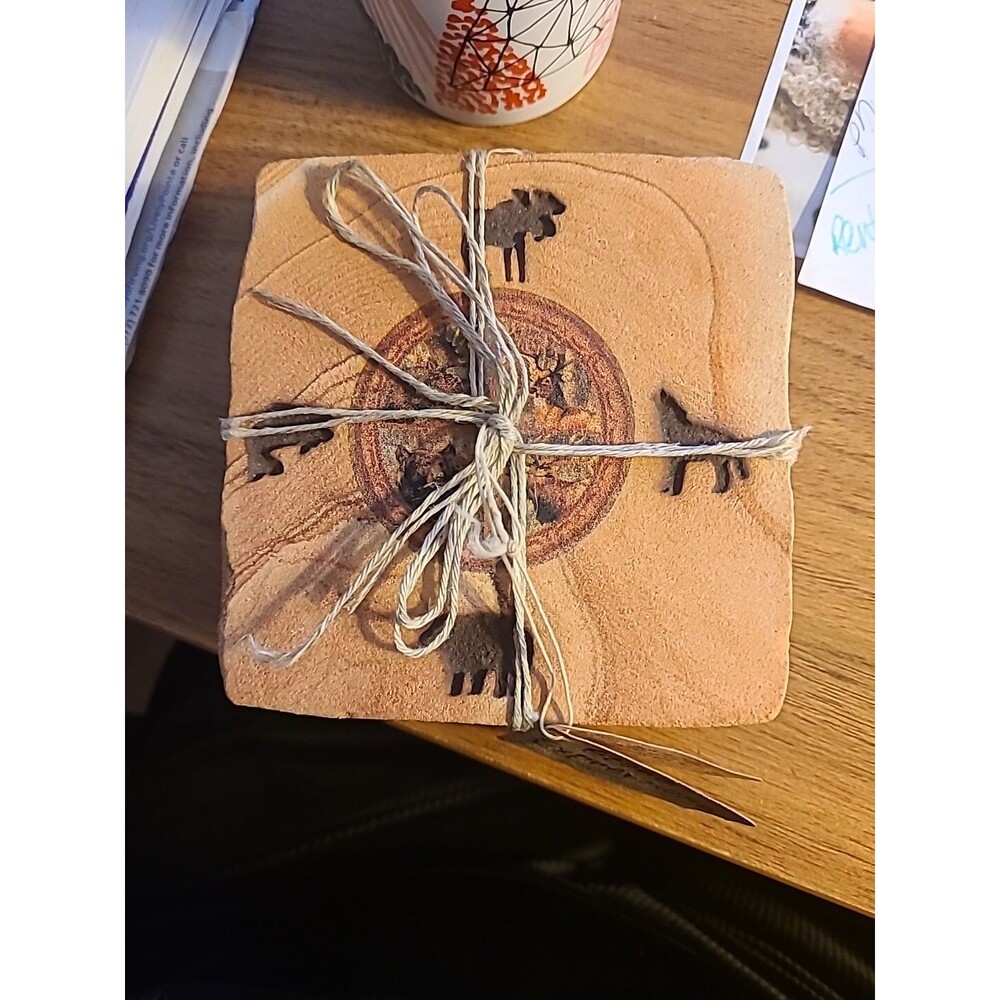 Thirstystone Natural Sandstone Coasters Tribal design cork back Set of 4